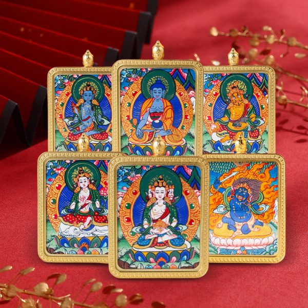 Tibetan Buddhist articles hand-painted handicrafts Yellow Jambhala thangka gilded ornament pendant