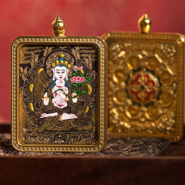 Tibetan Buddhist articles hand-painted handicrafts Mahāsthāmaprāpta thangka gilded ornament pendant cw20000