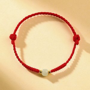 Hetian jade natural lucky bead bracelet hand-woven red rope wristband turns safe and auspicious cw2000