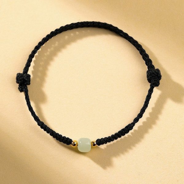 green Hetian jade natural lucky bead bracelet hand-woven red rope wristband turns safe and auspicious cw2000