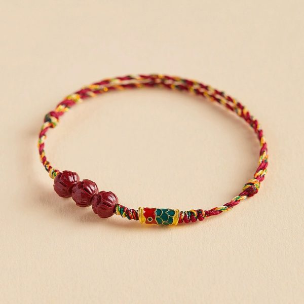 Good luck koi red bracelet cinnabar lotus bring luck red rope Hand woven wristband smooth career cw2000