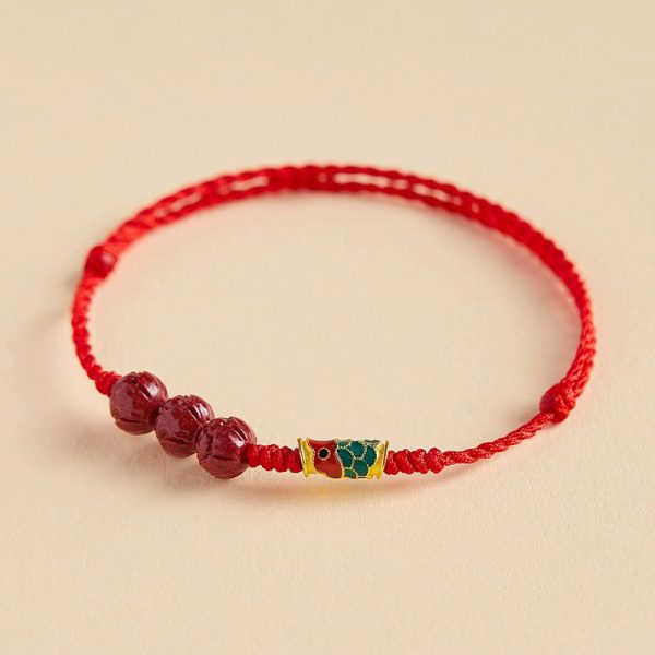 Good luck koi red bracelet cinnabar lotus bring luck red rope Hand woven wristband smooth career cw2000