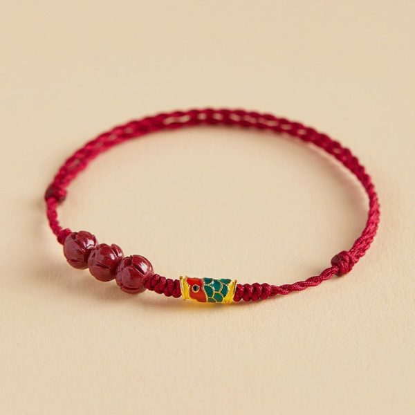 Good luck koi red bracelet cinnabar lotus bring luck red rope Hand woven wristband smooth career cw2000