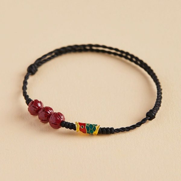 Good luck koi red bracelet cinnabar lotus bring luck red rope Hand woven wristband smooth career cw2000