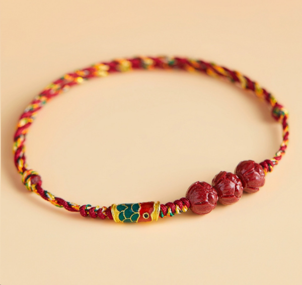 Good luck koi red bracelet cinnabar lotus bring luck red rope Hand woven wristband smooth career cw2000